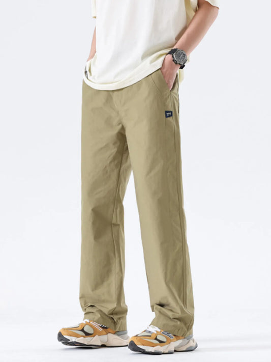Men's full size wide leg pants in beige with comfortable fit and casual style